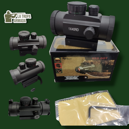 Mira Telescópica Red Dot 1X40 – Con Punto Rojo/Verde para Tiro Deportivo y Airsoft